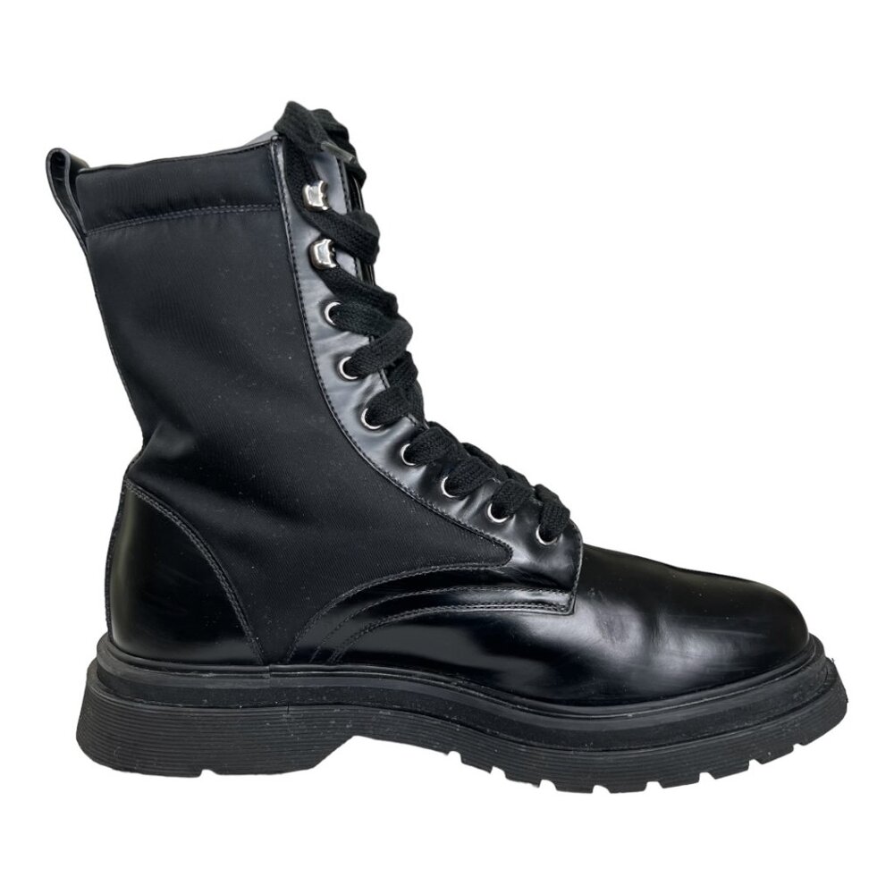 Prada Brushed Rois Leather and Nylon Lug Sole Combat Boots - Picture 5 of 12